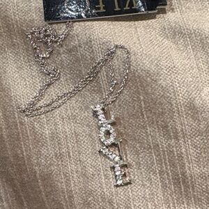 Sterling Silver LOVE Pendant Cz Diamonds 925 Necklace NWTS